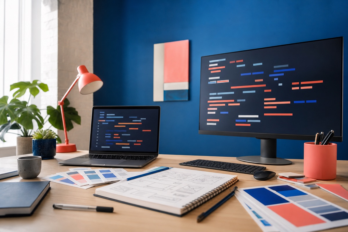 Creative web design studio with a website layout in progress